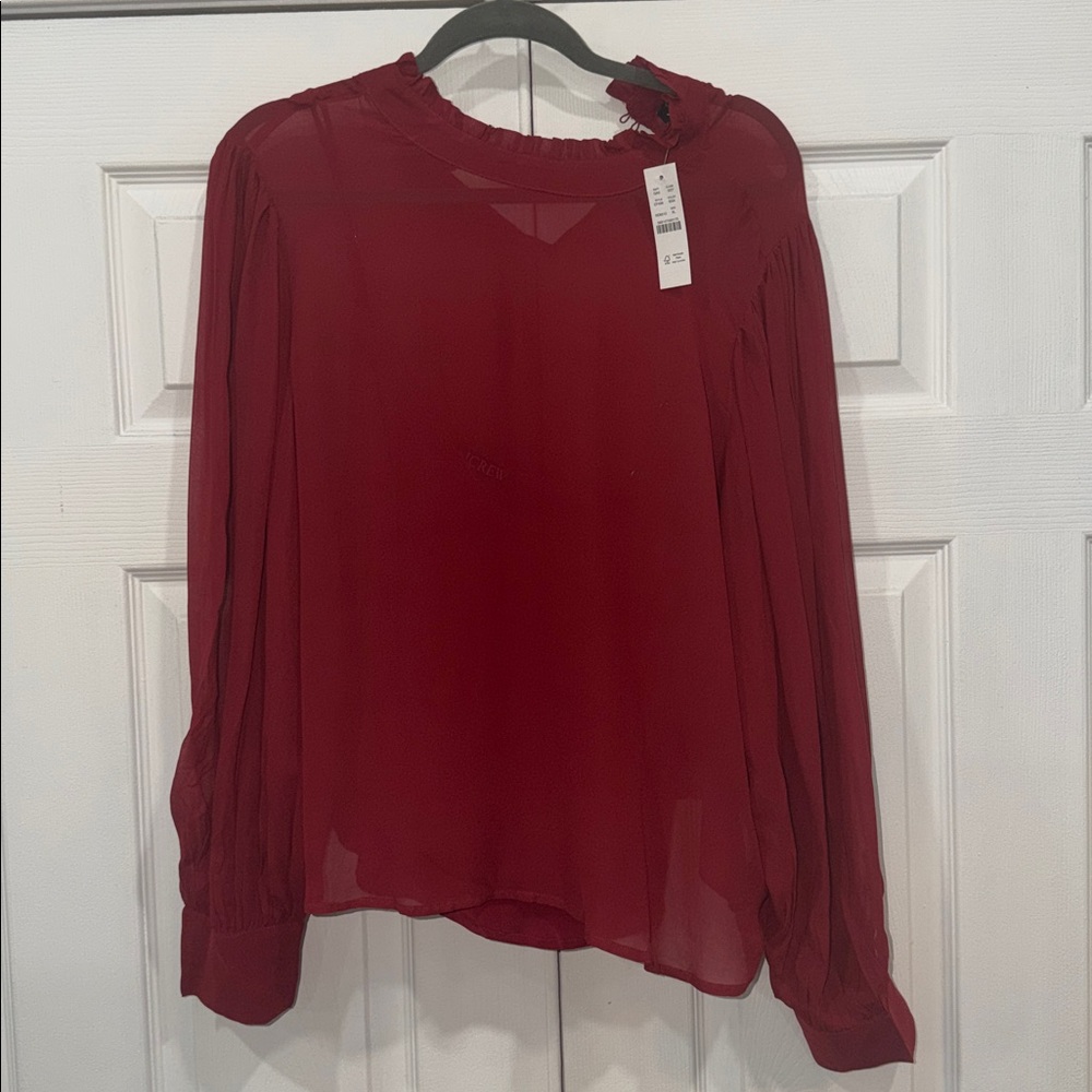 NWT - J. Crew Ruffleneck Blouse in Chiffon‎ Size XL Red NWT $138 CF438